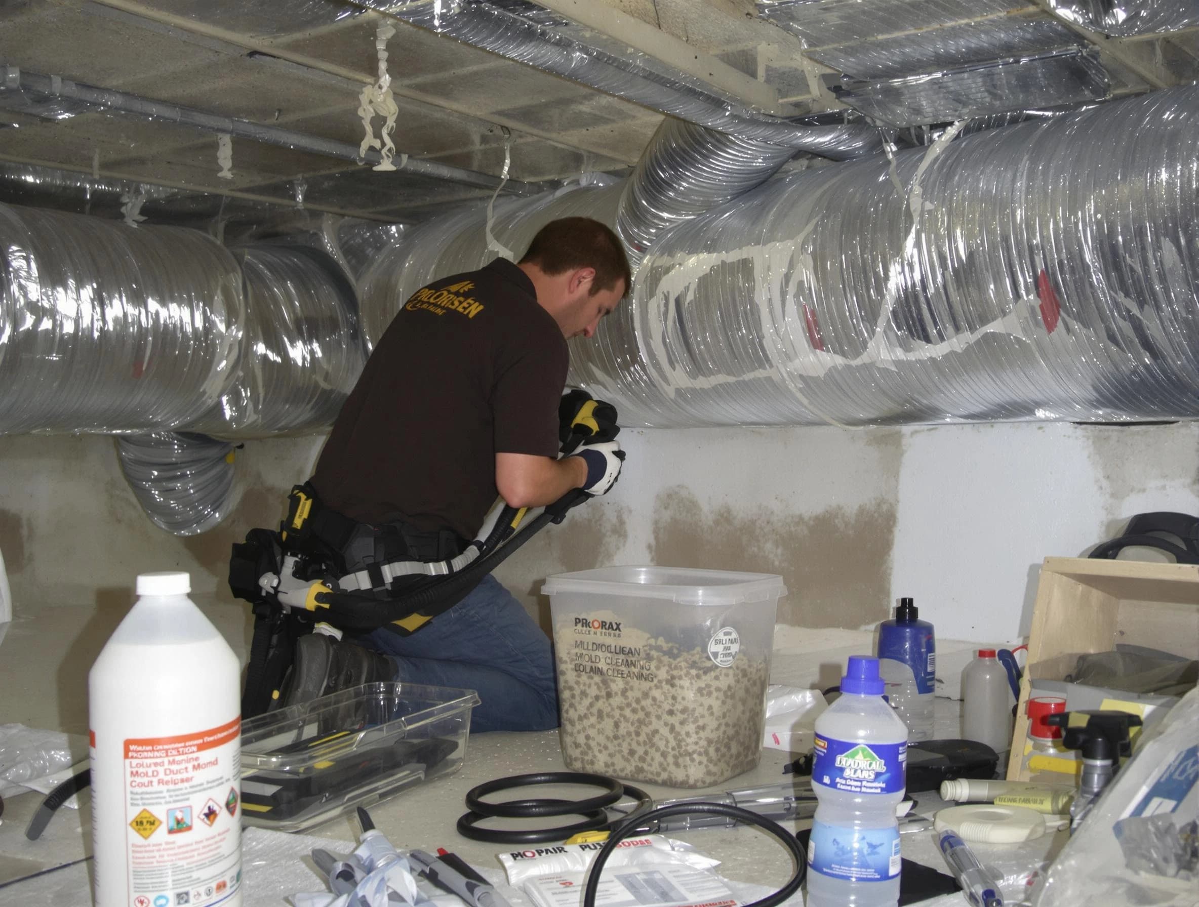 Randolph Air Duct Cleaning specialist performing professional mold removal from air ducts in Randolph