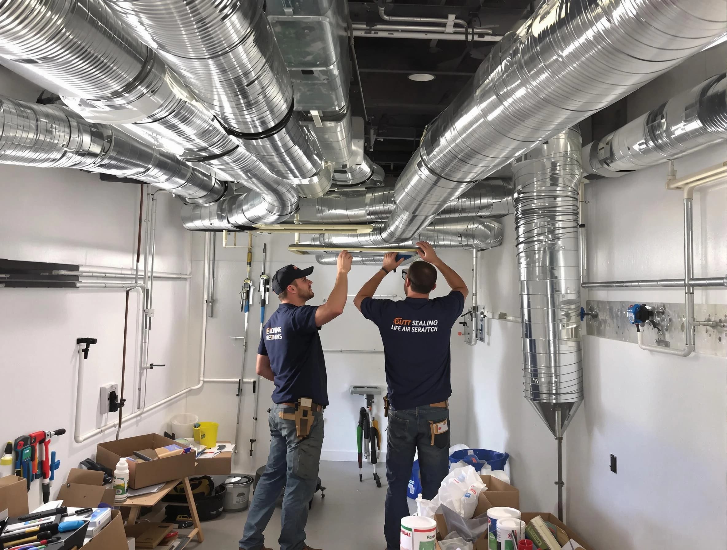 Randolph Air Duct Cleaning technician applying professional duct sealing solutions in Randolph
