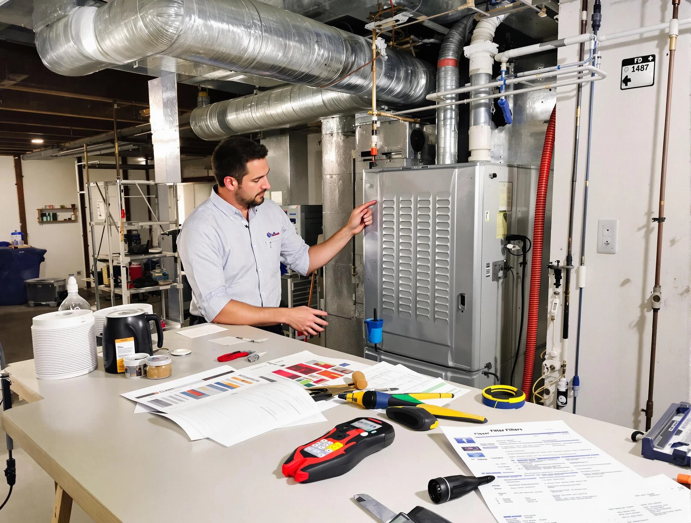 Randolph Air Duct Cleaning inspector conducting detailed filter system evaluation using professional diagnostic tools in Randolph