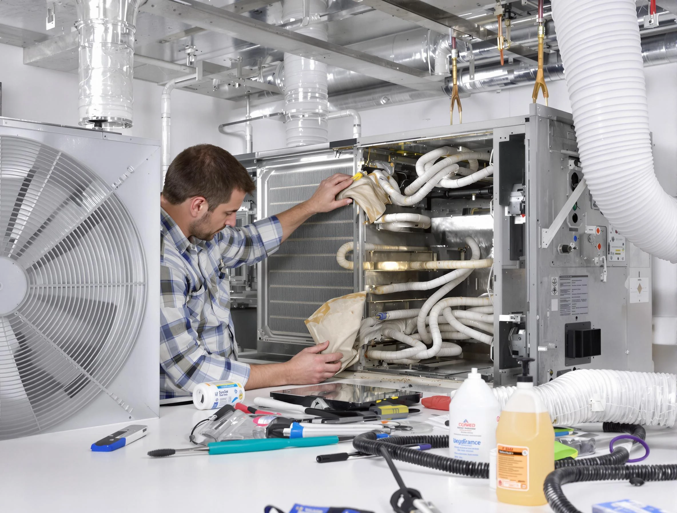 Randolph Air Duct Cleaning specialist performing precision AC coil cleaning in Randolph