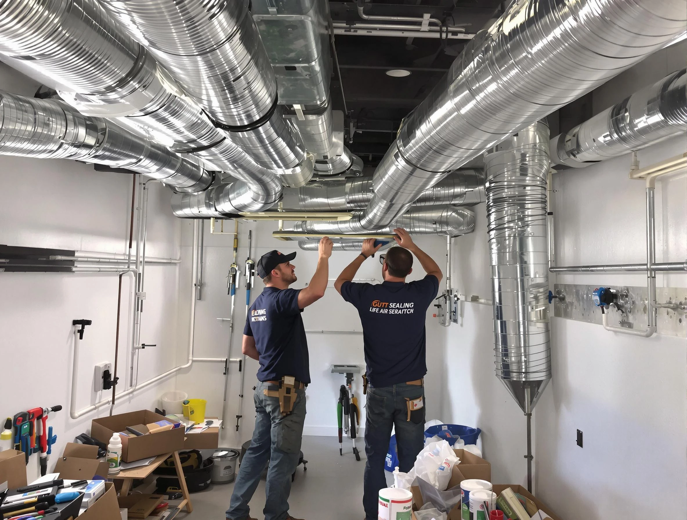 Randolph Air Duct Cleaning technician applying professional duct sealing solutions in Randolph