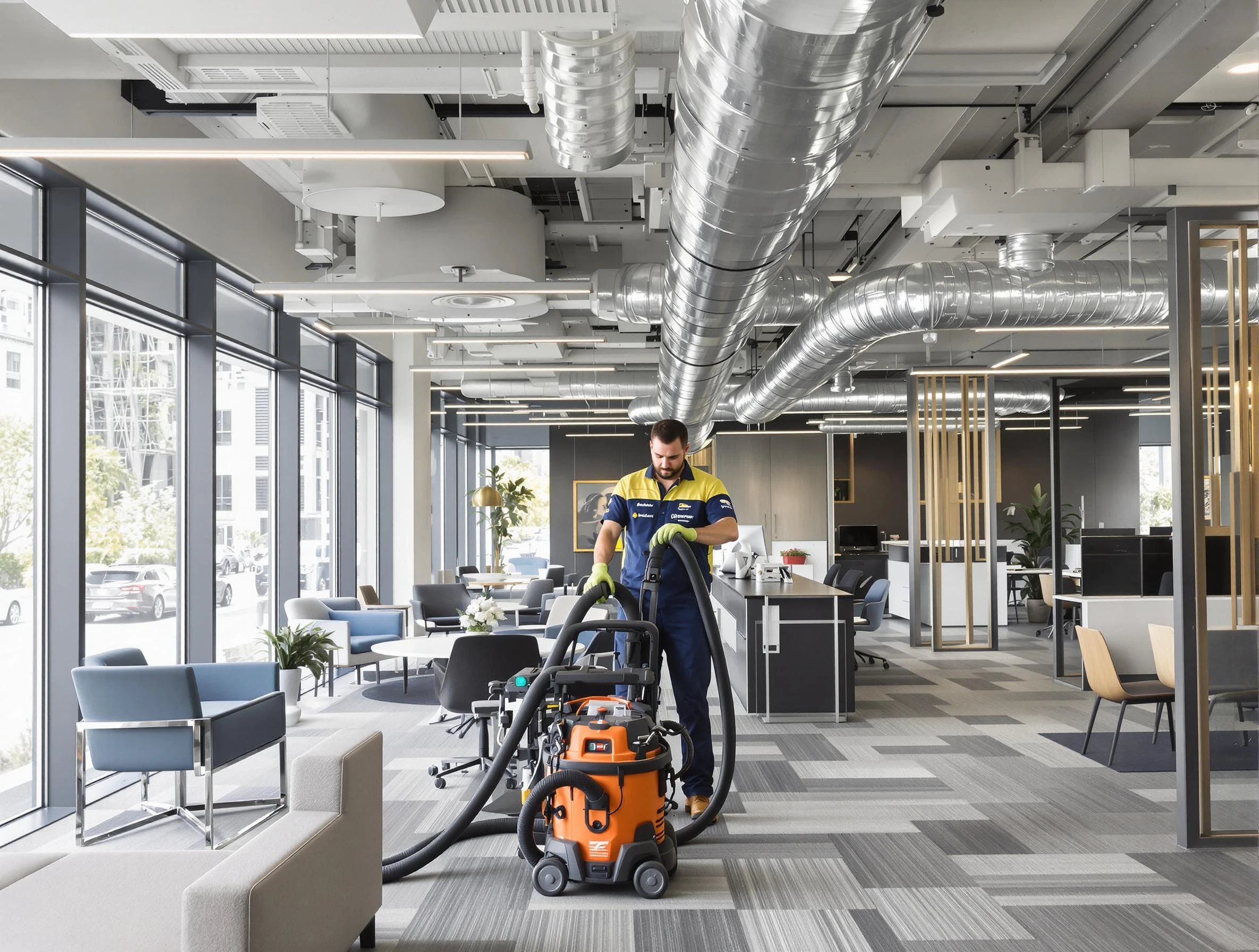 Randolph Air Duct Cleaning team performing thorough commercial duct cleaning at a Randolph business center